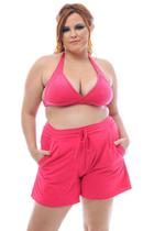 Short Plus Size Cintura Alta Pink Flower