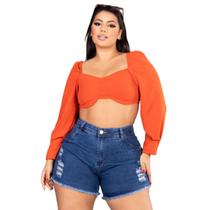 Short Plus Size Com Lycra Barra Desfiada Empina Bumbum