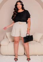 Short Plus Size em Linho com Barra Italiana