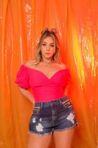 Short Plus Size Jeans Com Bolso Vazado Short Plus Size Jeans Com Bolso Vazado