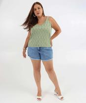 Short Plus Size Jeans Feminino Bordado Azul-10046