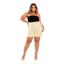 Short Plus Size Linho Feminino Cinto Botõs Decorativos Short Plus Size Linho Feminino Cinto Botõs Decorativos