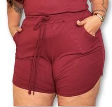 short pluss size canelado feminino tendência