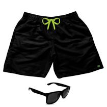 Short Praia Bermuda Mauricinho Preto Cordão Verde + Óculos