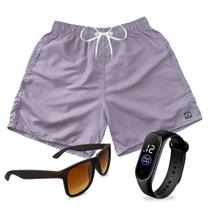 Short Praia Bermuda Mauricinho Roxo Claro + Relógio + Óculos Short Praia Bermuda Mauricinho Roxo Claro + Relógio + Óculos