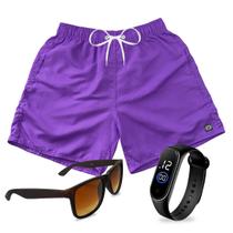 Short Praia Bermuda Mauricinho Roxo + Relógio + Óculos