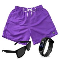 Short Praia Bermuda Mauricinho Roxo + Relógio + Óculos Preto Short Praia Bermuda Mauricinho Roxo + Relógio + Óculos Preto