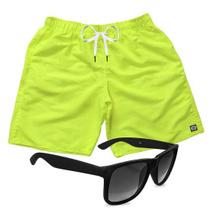 Short Praia Bermuda Mauricinho Verde Limão + Óculos Preto
