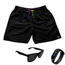 Short Praia Bermuda Preto Cordão LGBT+ Óculos + Relógio