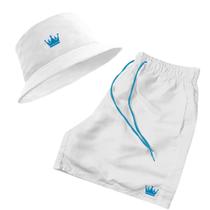 Short Praia + Chapeu Bucket Hat Masculino Com Cordao Azul