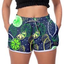 Short Praia Feminino Limao Azul Verde Amarelo Estampado Academia Caminhada Corrida Qualidade