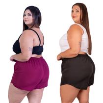 Short Praia Plus Size Feminino Tactel Com Elastano Banho Piscina Confortável Soltinho Ficar Em Casa Kit 2