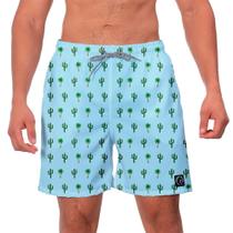 Short Praia Premium Masculino Academia Fitness Caminhada Azul Estampado Coqueiro Cacto Moda Estio