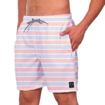 Short Praia Premium Masculino Academia Fitness Caminhada Listrado Azul Rosa Branco