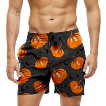 Short Praia Shorts Banho Bermuda Verão Abóbora Estrelas Lua Halloween 755