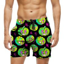 Short Praia Shorts Banho Bermuda Verão Abóbora Verde Neon Terror Art 840