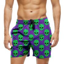 Short Praia Shorts Banho Bermuda Verão Aliem Cartoon Green Cabeça 1760