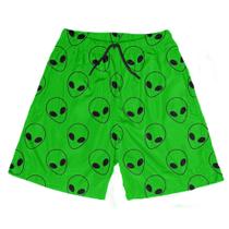 Short Praia Shorts Banho Bermuda Verão Aliem Verde Green Alienígena Cartoon 331