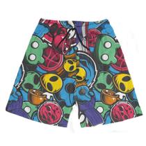 Short Praia Shorts Banho Bermuda Verão Aliens Colorido Cartoon 110