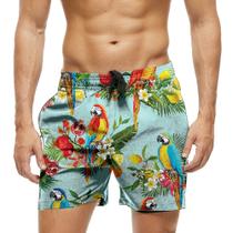 Short Praia Shorts Banho Bermuda Verão Araras Cartoon Colorido Folhas Natureza 1832