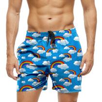 Short Praia Shorts Banho Bermuda Verão Arco-íris Colorido Nuvem Rainbow 617