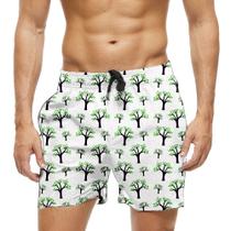 Short Praia Shorts Banho Bermuda Verão Árvore Cartoon Green Floresta Natureza 1570