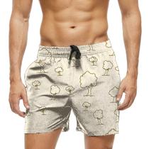Short Praia Shorts Banho Bermuda Verão Árvores Cartoon Traços Natureza 1602