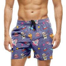 Short Praia Shorts Banho Bermuda Verão Astronauta Cartoon Espaço Foguete 1368