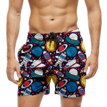 Short Praia Shorts Banho Bermuda Verão Astronauta Cartoon Foguete Planetas 847