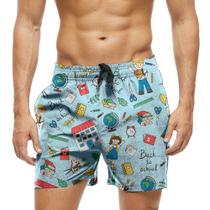Short Praia Shorts Banho Bermuda Verão Back to School Cartoon Estudar Escola 1325 Short Praia Shorts Banho Bermuda Verão Back to School Cartoon Estudar Escola 1325