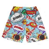 Short Praia Shorts Banho Bermuda Verão Bang Boom Pow Animação 60 Short Praia Shorts Banho Bermuda Verão Bang Boom Pow Animação 60