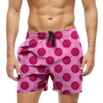 Short Praia Shorts Banho Bermuda Verão Bola Vôlei Esporte Rosa Cartoon 1327