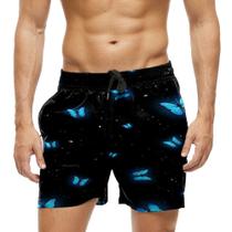 Short Praia Shorts Banho Bermuda Verão Borboleta Neon Azul 689