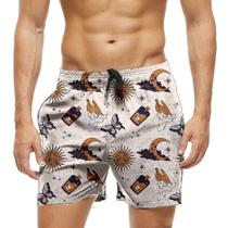 Short Praia Shorts Banho Bermuda Verão Borboleta Sol Lua Arte 1008