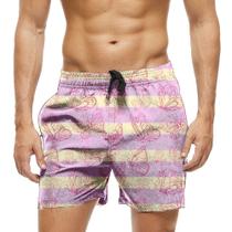 Short Praia Shorts Banho Bermuda Verão Borboletas Pink Listras 1583