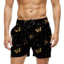 Short Praia Shorts Banho Bermuda Verão Borboletas Sol Dourado Arte Estrelas 1639