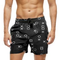 Short Praia Shorts Banho Bermuda Verão Botões Videogame White Sombra 398