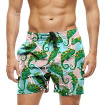 Short Praia Shorts Banho Bermuda Verão Camaleão Arte Verde Animal 1703 Short Praia Shorts Banho Bermuda Verão Camaleão Arte Verde Animal 1703