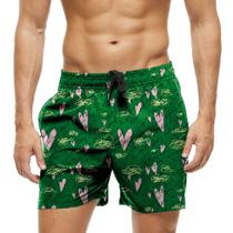 Short Praia Shorts Banho Bermuda Verão Cartas Amor Letras Verde 1202