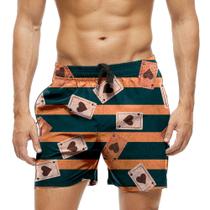 Short Praia Shorts Banho Bermuda Verão Cartas Baralho Traços 1114