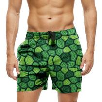 Short Praia Shorts Banho Bermuda Verão Casca Tartaruga Cartoon Verde 1722