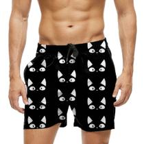 Short Praia Shorts Banho Bermuda Verão Cats Gato Cartoon Branco 566