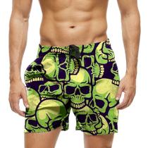 Short Praia Shorts Banho Bermuda Verão Caveiras Estilo Terror Verde 781 Short Praia Shorts Banho Bermuda Verão Caveiras Estilo Terror Verde 781