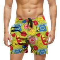 Short Praia Shorts Banho Bermuda Verão Celular Cartoon Flores 980