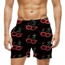 Short Praia Shorts Banho Bermuda Verão Cereja Cartoon Neon Vermelho Red 540