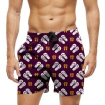 Short Praia Shorts Banho Bermuda Verão Chinelo Cartoon Branco Amarelo 1643