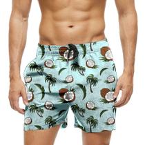 Short Praia Shorts Banho Bermuda Verão Coco Folhas Coqueiros 1581