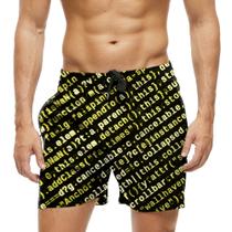 Short Praia Shorts Banho Bermuda Verão Códigos Neon Amarelo Programação 1089