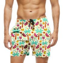 Short Praia Shorts Banho Bermuda Verão Coqueiro Cartoon Pato Férias 1257