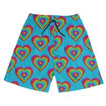 Short Praia Shorts Banho Bermuda Verão Coração Colorido Pulsando Cartoon 93